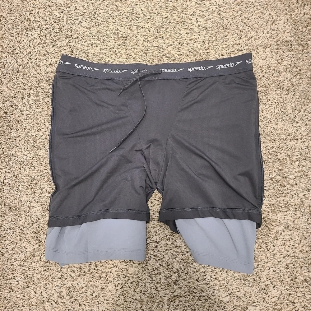 Mens Speedo Lined Gray and Black Swim Suit Board Shorts With Pockets Size XXL